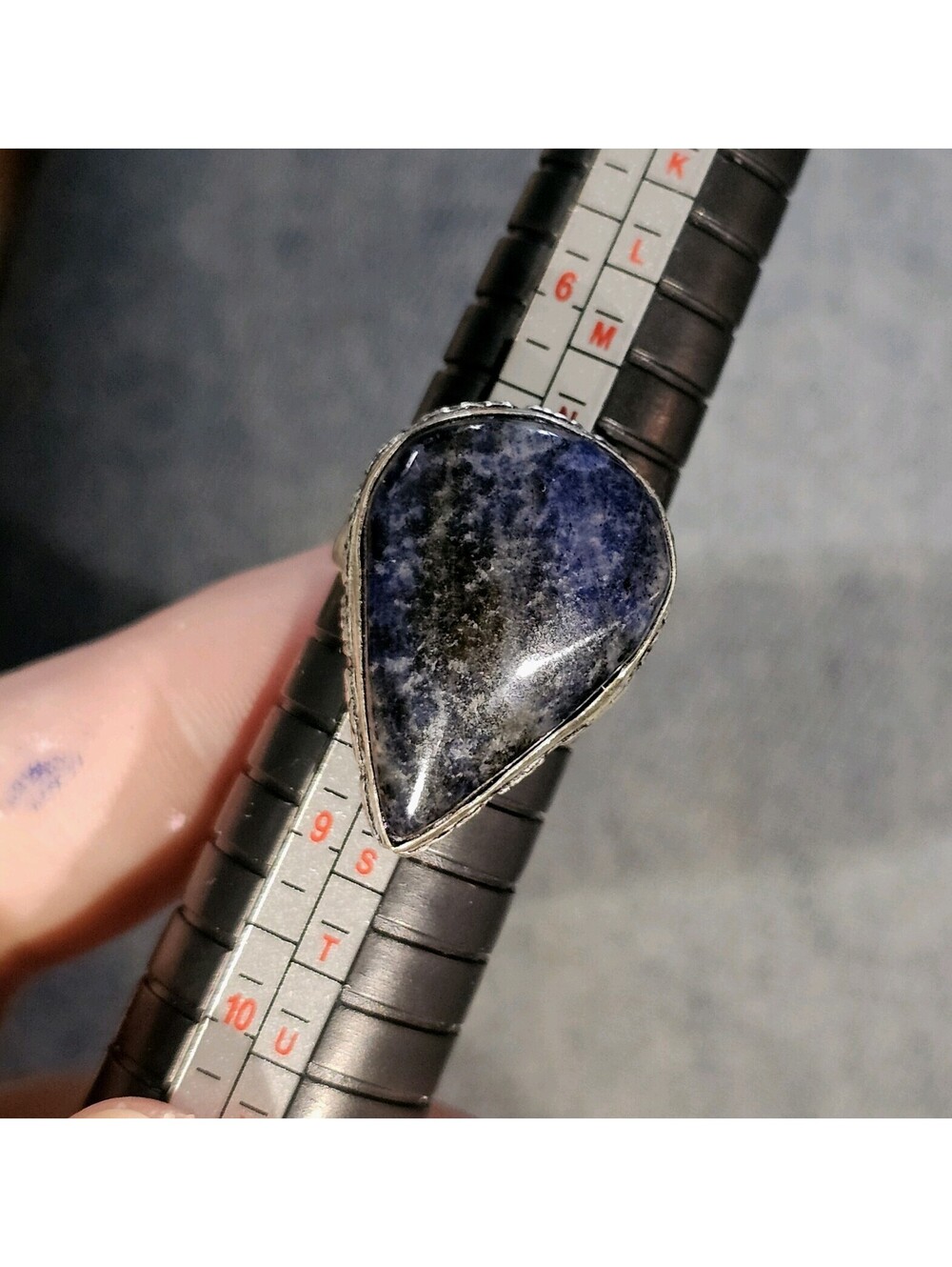 Blue Lapis Lazuli Ring Silver tone Bezel Pear Size 8 Natural Stone